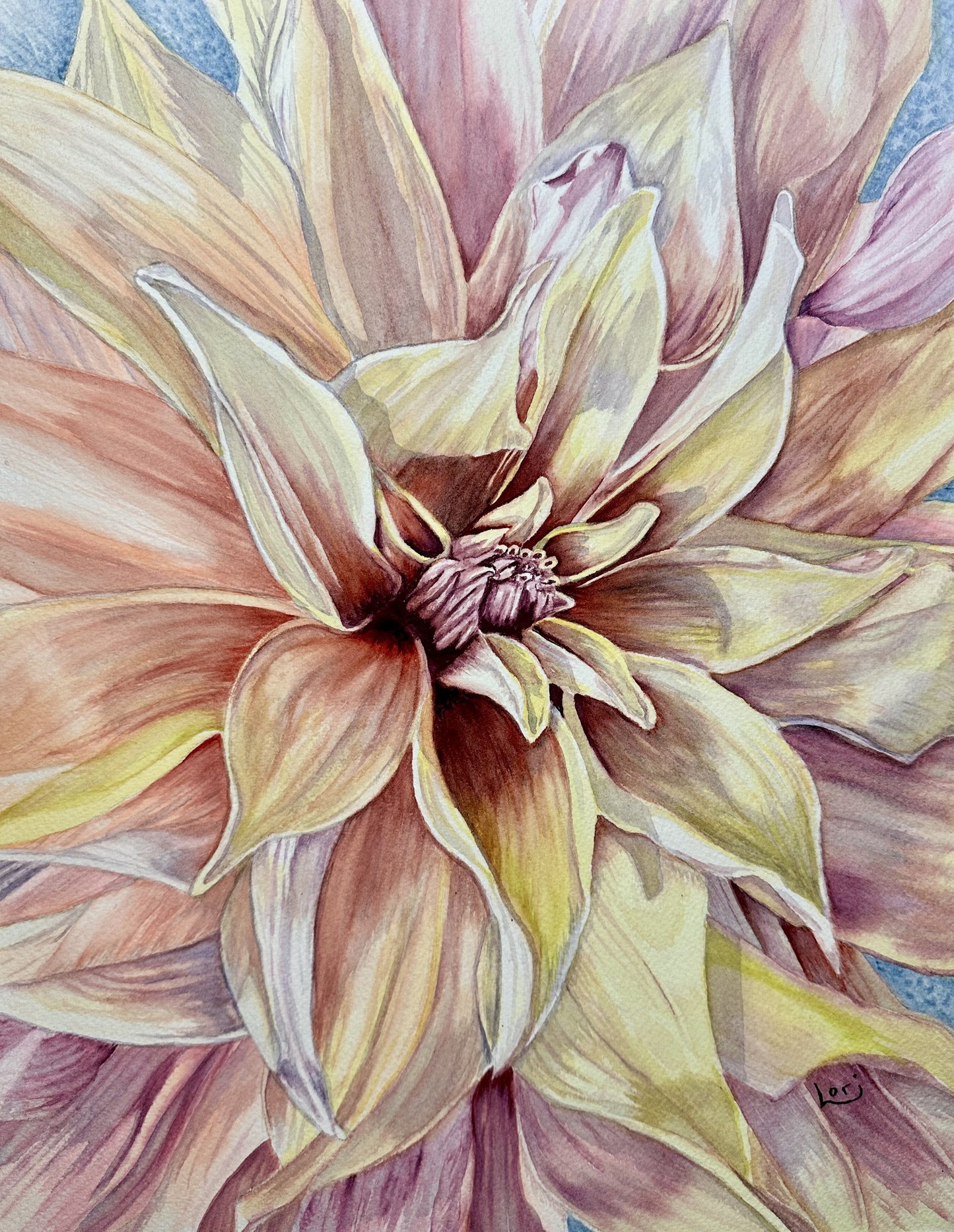 Peachy Dahlia Watercolor