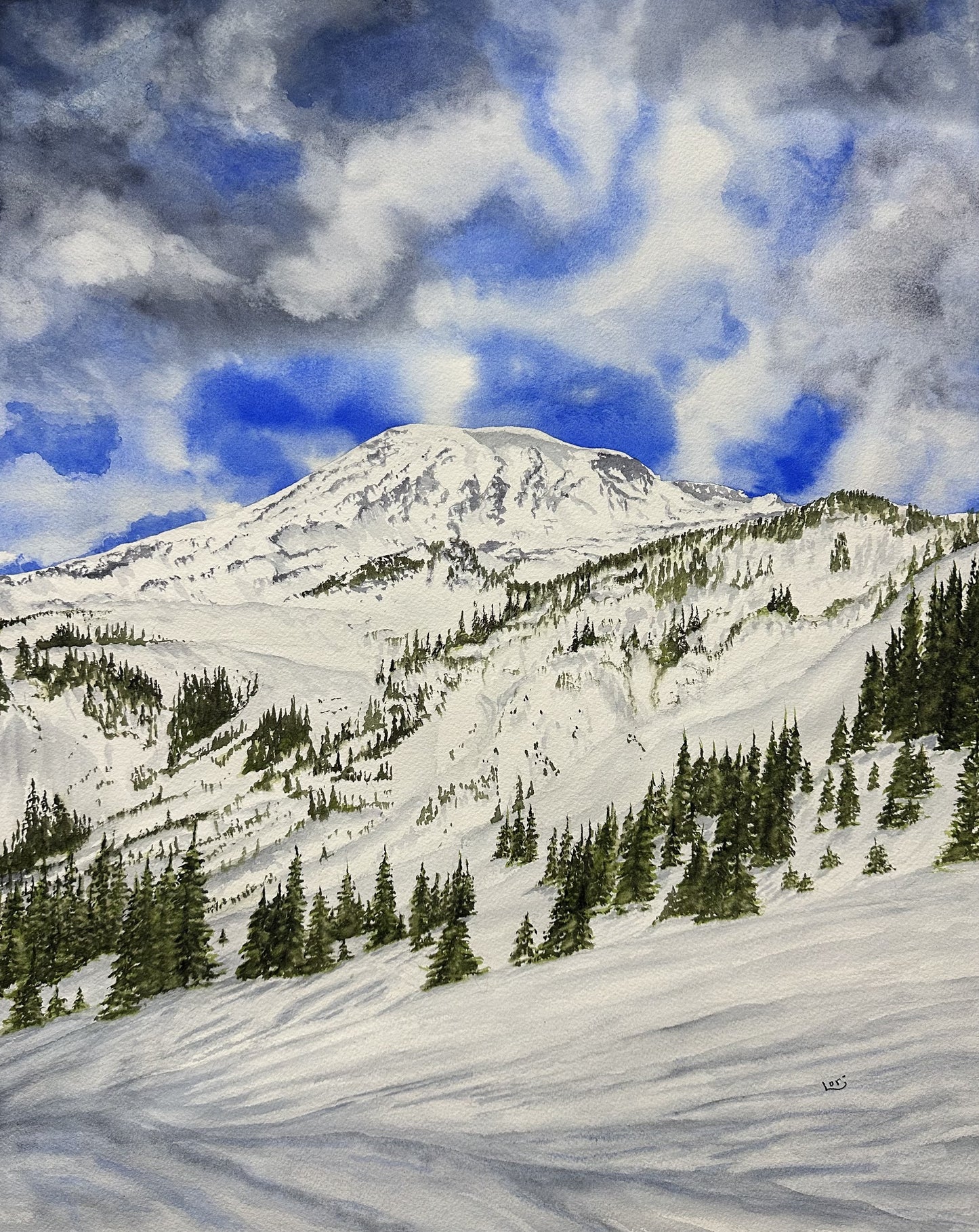 Snowy Mountain Watercolor
