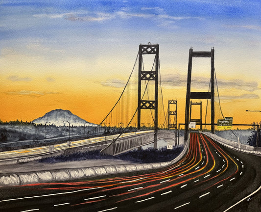 Tacoma Narrows Bridge Watercolor