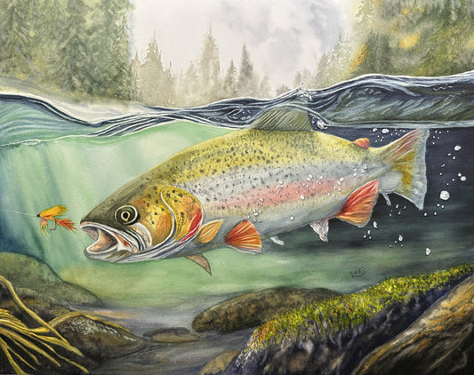 Underwater trout watercolor