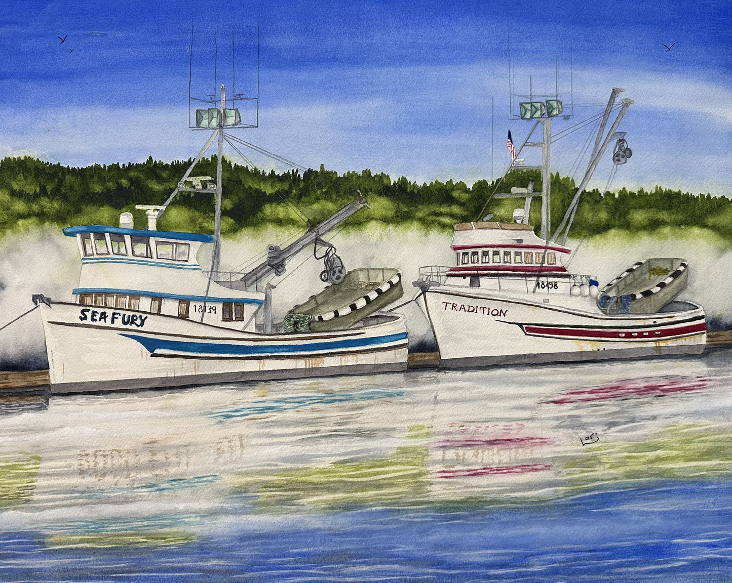 Foggy Morning in Gig Harbor Washington watercolor